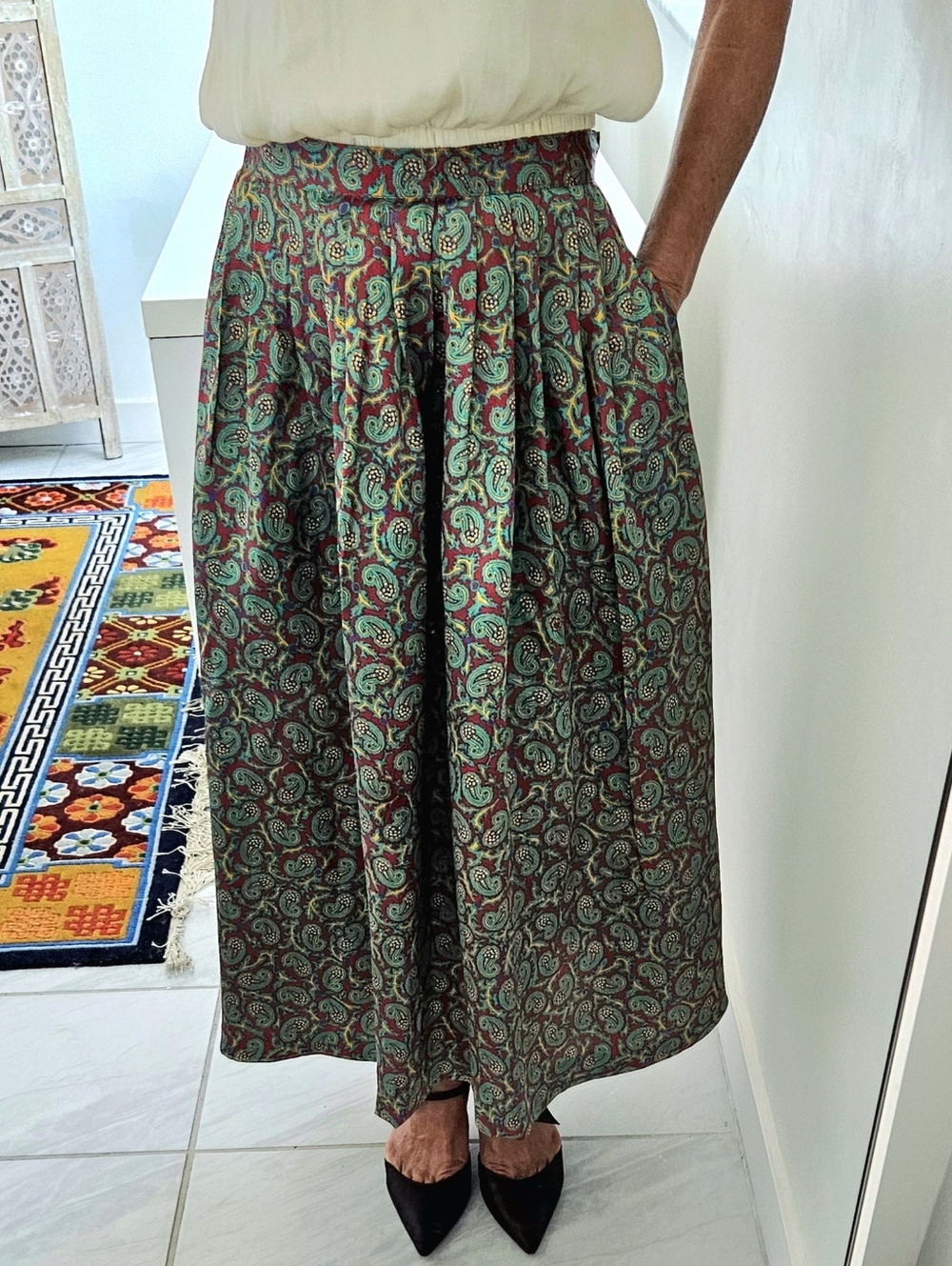 Oscar De La Renta Expressions Vintage  Paisley Print Pleated Long Skirt - Picture 13 of 16
